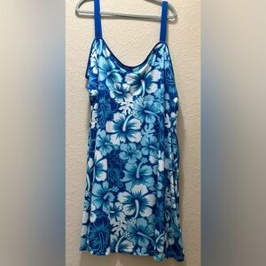 NWOT, Tropical Blue and White Sleeveless Dress